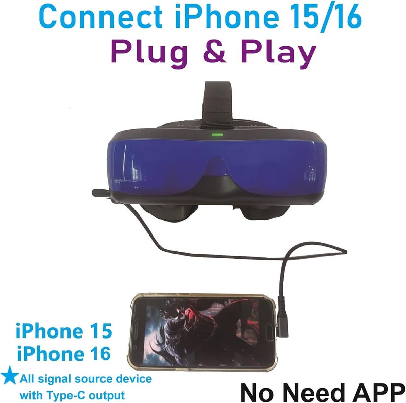 VISIONhmd Simple Video Display Glasses.Type-C Input, Easy Connect to i-Phone 15/16,Plug &Play, no Need APP, Lightweight Display Headset, Monitor,Head-Mounted Display (Bigeyes H5 USB-C) - Image 5
